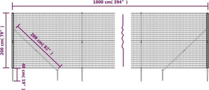 Produktbild VidaXL Maschendrahtzaun mit Bodenhülsen Grün 2x10 m, Farbe