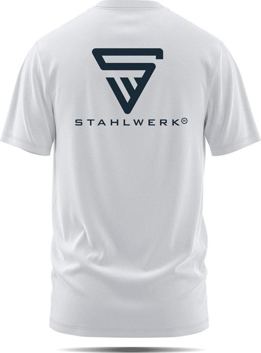 Immagine prodotto Stahlwerk T-shirt bianca taglia XXXL Camicia a maniche corte con stampa del logo in cotone 100%. (3XL)