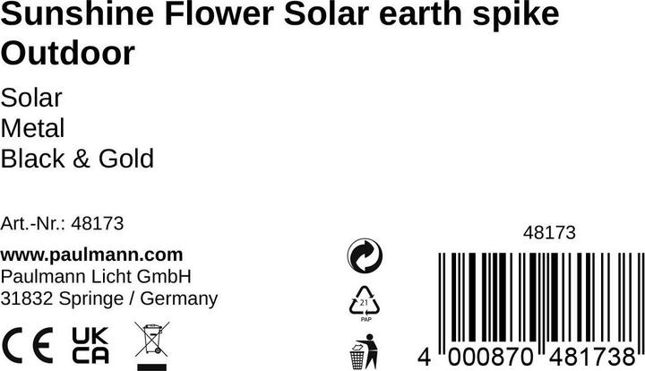Nutritional values and ingredients Pauleen Solarspiess Sunshine Flower (2 lm, IP44)