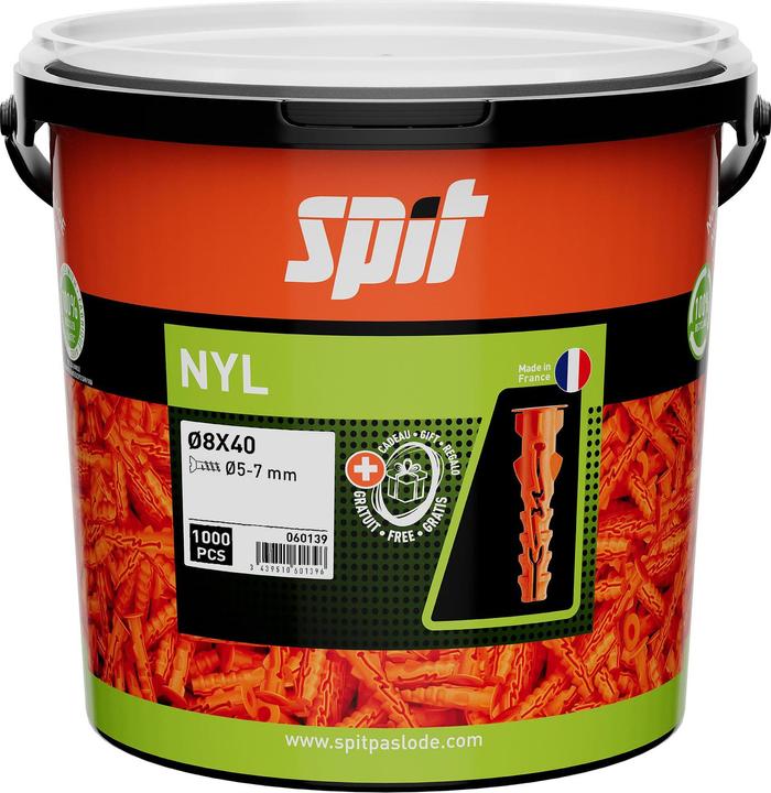Image du produit Spit 060139 NYL PLUG D.8X40 MET KRAAG (1.000 STUKS IN ECO EMMER) (1000 pcs)
