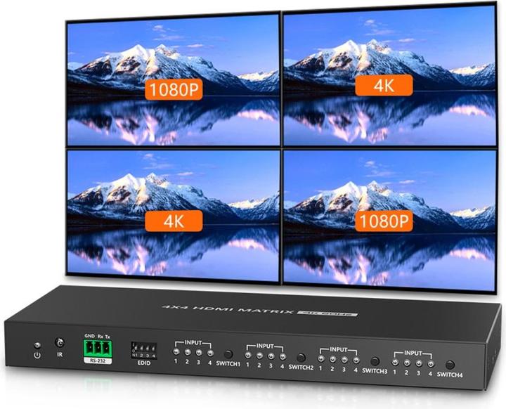 Produktbild Techly EFB HDMI Matrix Switch 4IN-4OUT 4K60 Bandbreite 600MHz IR Fernbedienung