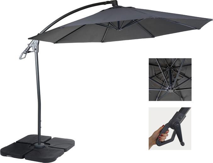 Produktbild Swisshandel24 Deluxe Ampelschirm, Sonnenschirm, rund Ø 3m Polyester Alu/Stahl 14kg anthrazit mit Ständer (1.03 m)