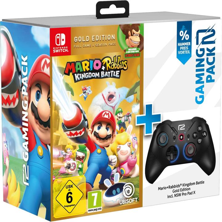 Produktbild Ubisoft Bundle Mario Rabbids Kingdom Battle (Gold) + Wireless Pro Pad X (Switch)