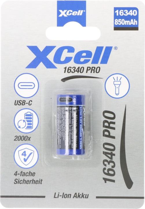 Produktbild XCell Akku Pro 16340, CR123A geschützter, mit USB-C Ladebuchse (1 Stk., RCR123A, 850 mAh)