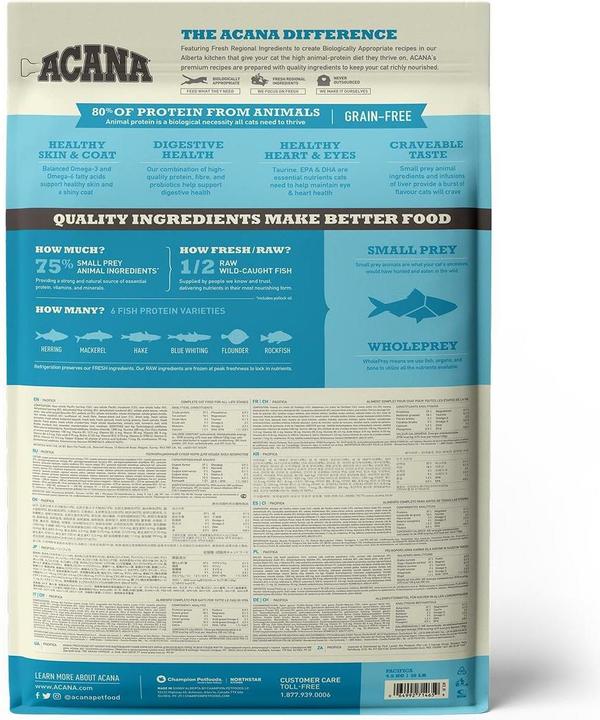 Nährwerte und Zutaten Acana Regional Cat Pacifica (Adult, 1 Stk., 4500 g)