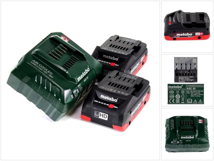 Metabo Akku Basis Set 18V mit 2x Akku LiHD 4,0Ah + Ladegerät ASC 55 ( 685163380 ) (18 V)