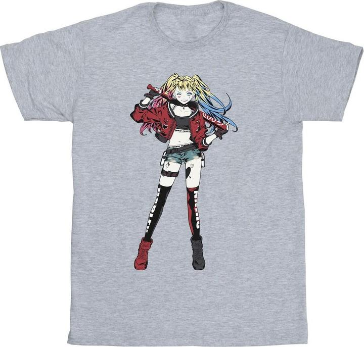 Harley Quinn Mädchen TShirt aus Baumwolle in stehender Pose