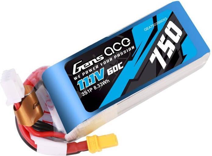 Image du produit Gens Ace 750MAH 11.1V 60C 3S1P LIPO BATTERY PACK WITH XT30 (11.10 V, 750 mAh)