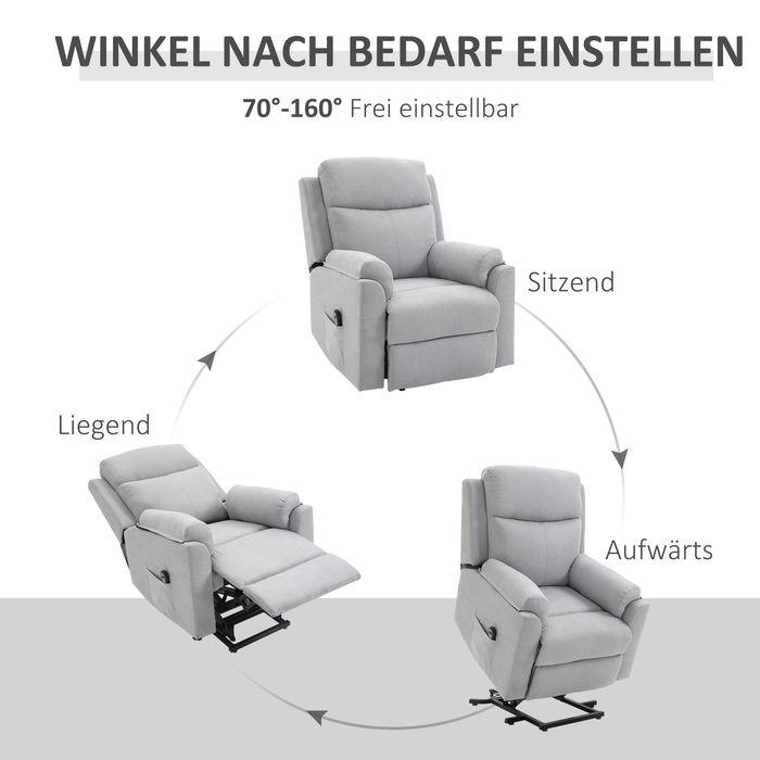 Produktbild Swisshandel24 elektrischer Sessel mit Aufstehhilfe Aufstehsessel für Senior Liegefunktion Leinen-Touch Hellgrau 83