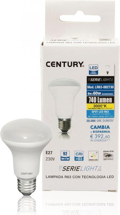 Image du produit Century Lampe LED E27 | R63 | 8 W | 806 lm | 3000 K | Blanc chaud | Lampe dépolie (E27, 8 W, 806 lm, 1 x, F)