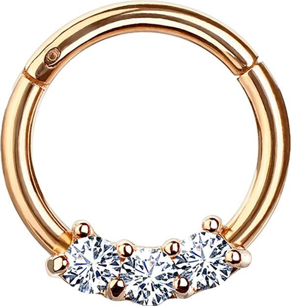 Star Piercing Micro Segmentring klappbar rosegold drei Kristallen silber (Chirurgenstahl 316L, ohne Messing)