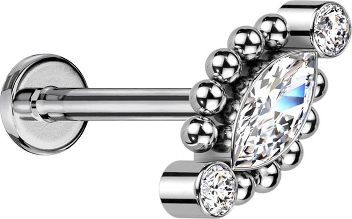 Star Piercing Micro Labret Innengewinde silber zwei runde und ein Ovaler Kristall (ohne Messing, Titan G23)