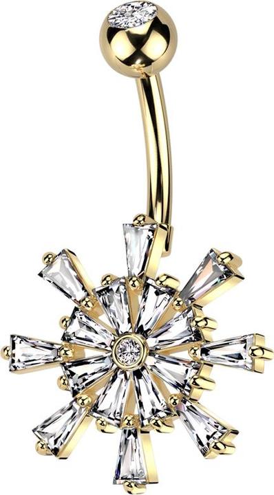 Star Piercing Banane vergoldet mit Kugel vergoldet Kristall silber und Schiffsrad Kristalle silber (Messing, Chirurgenstahl 316L)