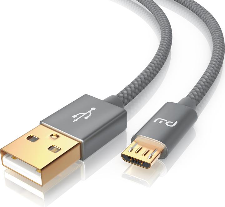Produktbild Primewire Micro USB Kabel - 2,4A MicroUSB Schnellladekabel, Nylon, Metallstecker, Datenkabel Ladekabel (1 m, USB 2.0)