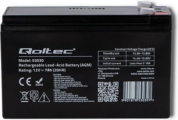 Actual product image Qoltec 53031 AGM battery| 12V| 9Ah| max 135A - Battery - 9.000 mAh (12 V, 9 Ah)