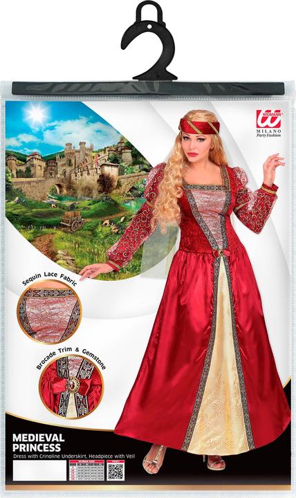 Produktbild Widmann MITTELALTER PRINZESSIN (Kleid mit Unterrock & Reifrock, Kopfschmuck mit Schleier), XL (XL)