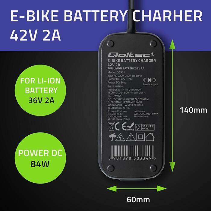 Immagine prodotto Qoltec Ladegerät für XIAOMI E-Bike 36V 42V 2A 8.0x8.0 (Coperchio della batteria per e-bike)
