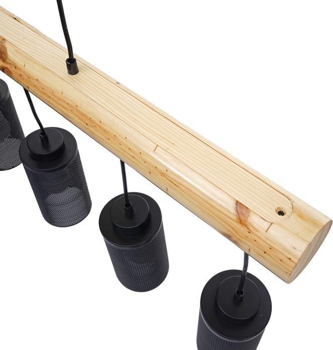 Produktbild Swisshandel24 Hängelampe, Industrial Vintage Massiv-Holz Metall schwarz - 5 Rohrlampenschirme (E27)
