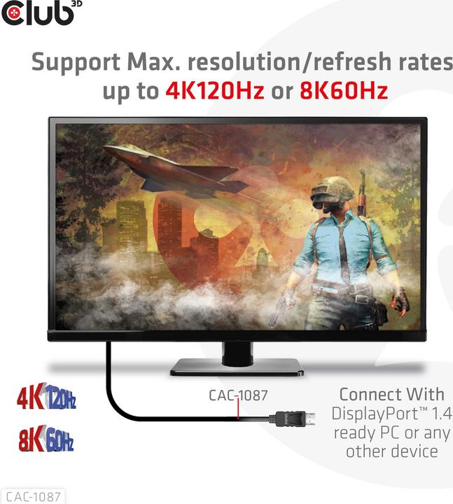 Image du produit Club 3D HDMI (Typ A) — DisplayPort (3 m, DisplayPort)