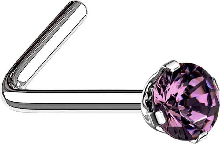 Star Piercing Nasenstecker gewinkelt silber runder Kristall violett gefasst (ohne Messing, Chirurgenstahl 316L)