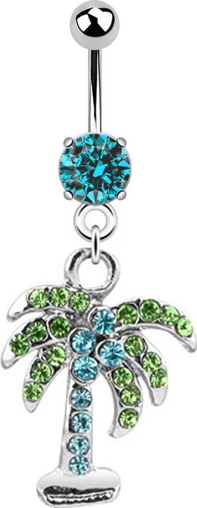 Star Piercing Banane silber mit Anhänger Palme aqua (Chirurgenstahl 316L, ohne Messing)