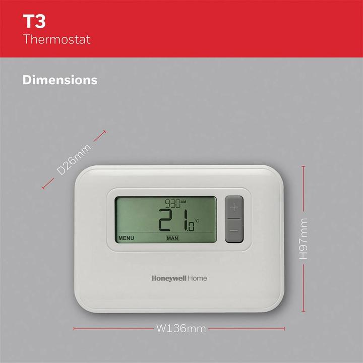 Productafbeelding Honeywell Kamerthermostaat T3 7 dagen stat, programmeerbaar, bedraad