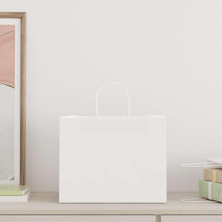 Produktbild VidaXL Kraftpapiertüten 250 Stk. mit Henkel Weiss 32x22x24 cm Papiertüte (Geschenktüte, 250 x)