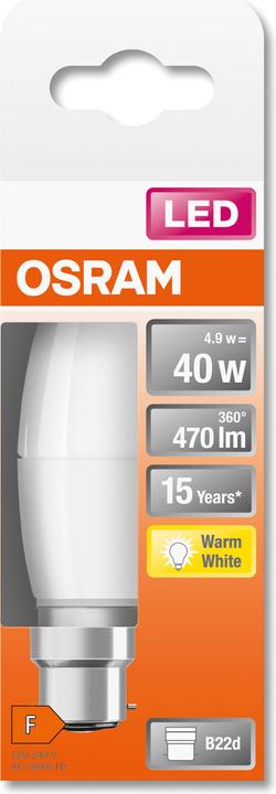 Image du produit Osram LED STAR CLASSIC B 40 FR 4.9 W/2700 K B22d (B22d, 4.90 W, 470 lm, 1 x, F)