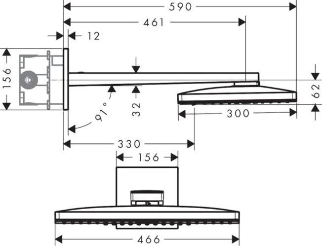 Actual product image Axor ShowerSolutions shower head 460/300 3jet, shower arm, square rosette (3 Beam types, 18 l/min)