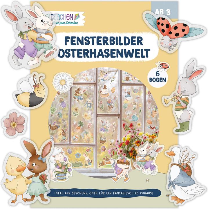 Papierdrachen Fensteraufkleber - Osterhasenwelt (6 x)