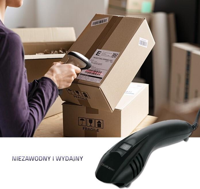 Actual product image Qoltec 50861 Wired Laser Barcode Scanner 1D (1D barcodes)