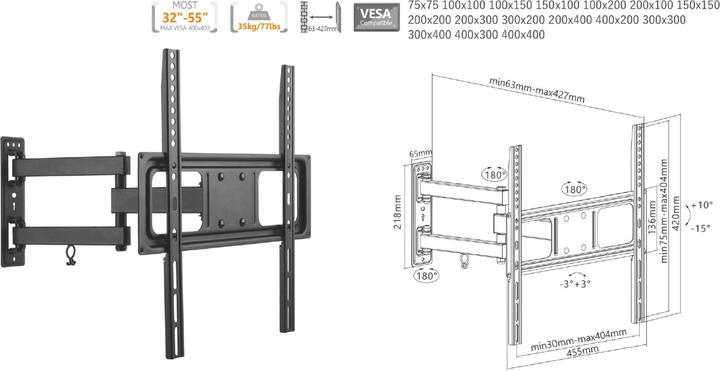 Immagine prodotto equip Supporto da parete TV 32"-55" nero girevole (Muro, 55", 35 kg)