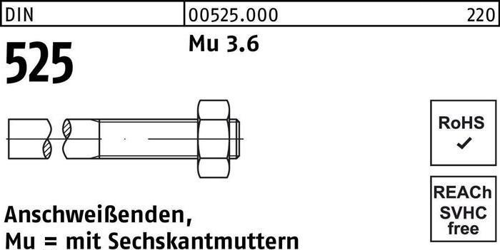 Produktbild Anschweissende DIN 525 m.Sechskantmutter M 14 x 180/ 60 Mu 3.6