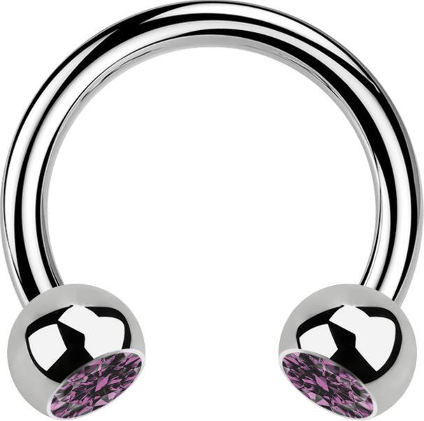 Star Piercing Micro Circular Barbell silber mit zwei Kugeln Kristall hellviolett (Titan G23, ohne Messing)