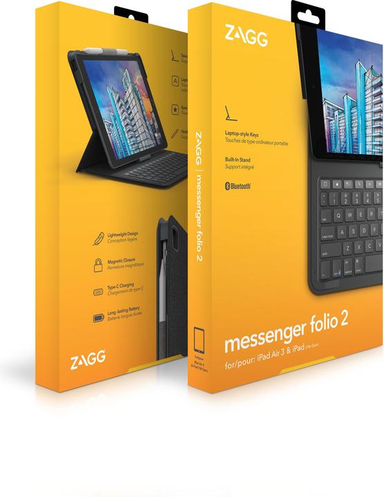 Actual product image Zagg Messenger Folio 2 (CH, iPad 2021 (9th Gen), iPad 2019 (7th gene), iPad 2020 (8. Gen), iPad Air 2019 (3. Gen))
