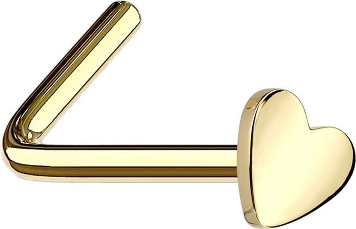 Star Piercing Nasenstecker gewinkelt vergoldet mit Herz (ohne Messing, Titan G23)