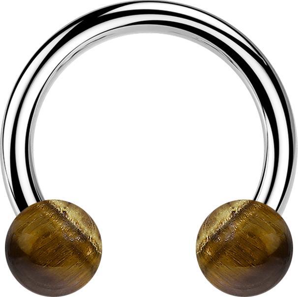 Actual product image Star Piercing Micro Circular Barbell Innengewinde silber mit zwei Kugeln Tigerauge Stein (without brass, Mineral, Surgical steel 316L)