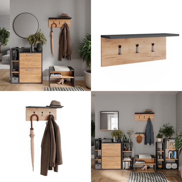 Produktbild Vichy Garderobe mit Hutablage Orlando, Anthrazit/Goldkraft Eiche, 60 x 21.6 cm