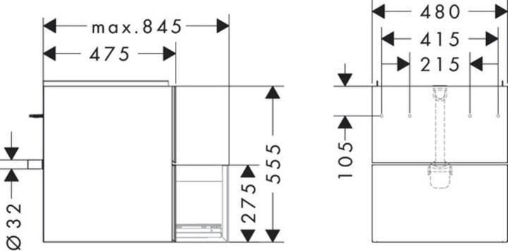 Produktbild hansgrohe Xevolos E Waschtischunterschrank, 2 Schubkästen, SoftClose, 480x475x555mm, für Handwasch