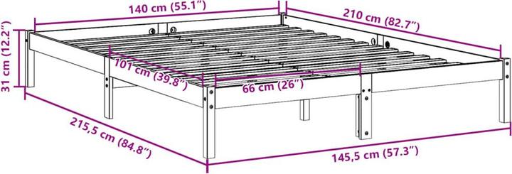 Image du produit VidaXL Bett Extra Lang ohne Matratze 140x210 (140 x 210 cm)