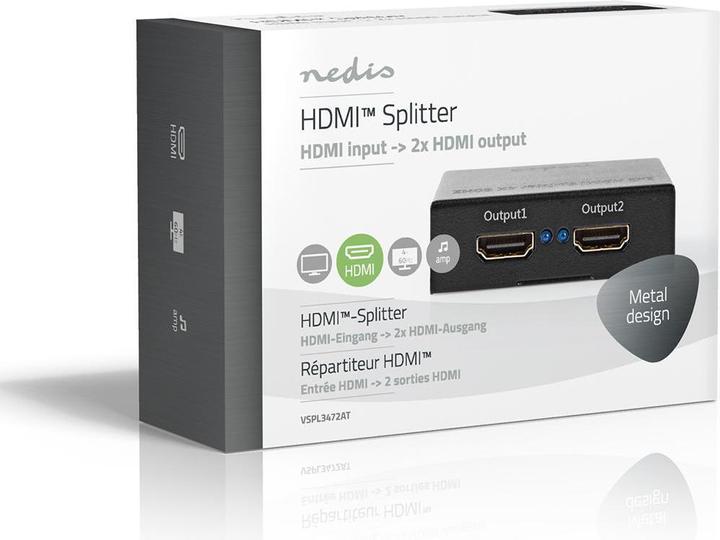 Immagine prodotto Nedis VSPL3472AT. Tipo di porta video: HDMI, Uscita utente: 2x HDMI. Colore del prodotto: Nero, Materiale