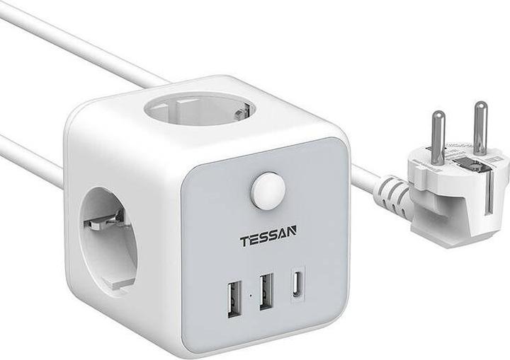 Actual product image Tessan Power strip TS-301-C-GR (6 x, USB-A, 2 m)