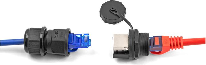Produktbild Delock RJ45 Cat.6A Kupplung mit Verschlusskappe zum Einbau IP67 staub- und wasserdicht (Netzwerk Kupplung)