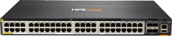 Actual product image HPE E Aruba Switch, 48 Port Smart Rate 1/2.5/5GbE PoE and 4 Port SFP56, Layer 3, Stackab (48 Ports)