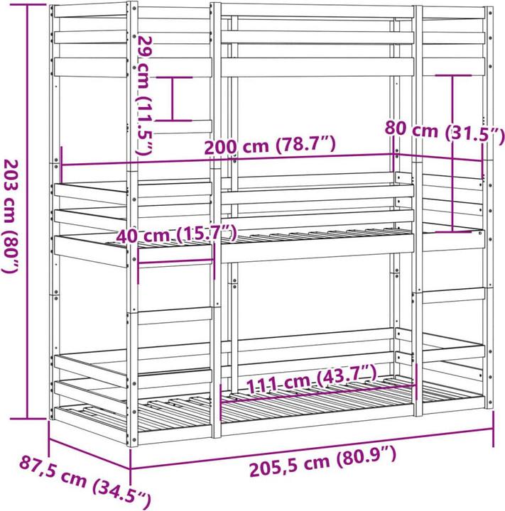 Produktbild VidaXL Dreifach-Etagenbett (80 x 200 cm)
