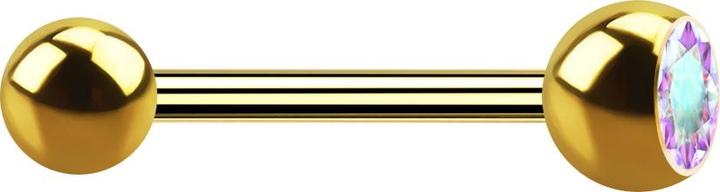 Star Piercing Barbell vergoldet mit Kugel und Kugel Kristall multicolor (Chirurgenstahl 316L)
