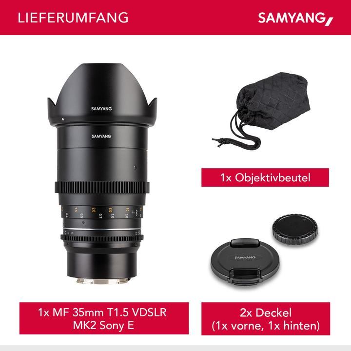 Image du produit Samyang MF 35mm T1,5 VDSLR MK2 Sony E (Sony E, Plein format, APS-C / DX, Micro Four Thirds)