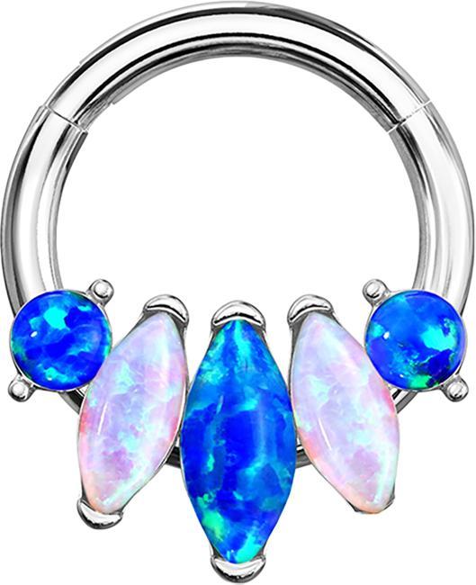 Immagine prodotto Star Piercing Anello a micro segmenti incernierato in argento con cinque opali (Acciaio chirurgico 316L, senza ottone)