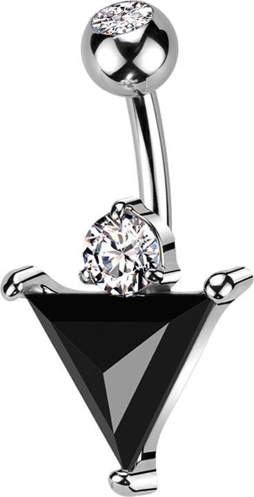 Star Piercing Banane silber mit Kugel silber Kristall silber und grosser Dreiecks Kristall schwarz (Chirurgenstahl 316L, Messing)