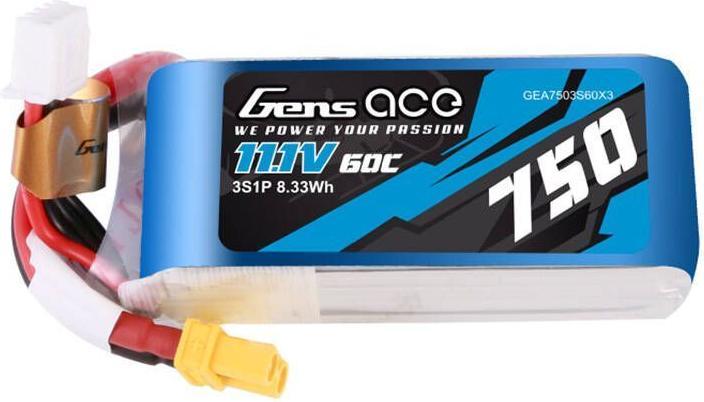 Image du produit Gens Ace 750MAH 11.1V 60C 3S1P LIPO BATTERY PACK WITH XT30 (11.10 V, 750 mAh)